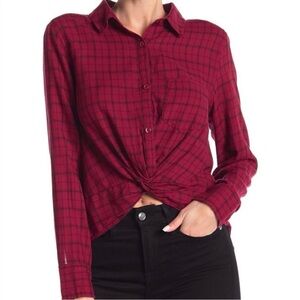 Abound Plaid Long Sleeve Button Down Knot Shirt